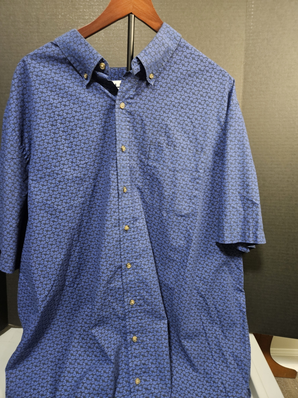 Harbor Bay Blue Short-Sleeve Button-Down with Micro Paisley